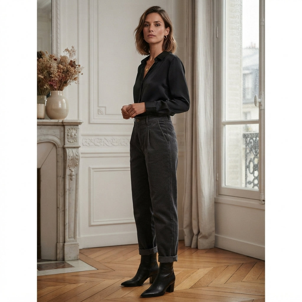 Pantalon en velours côtelé à jambes larges Lisette