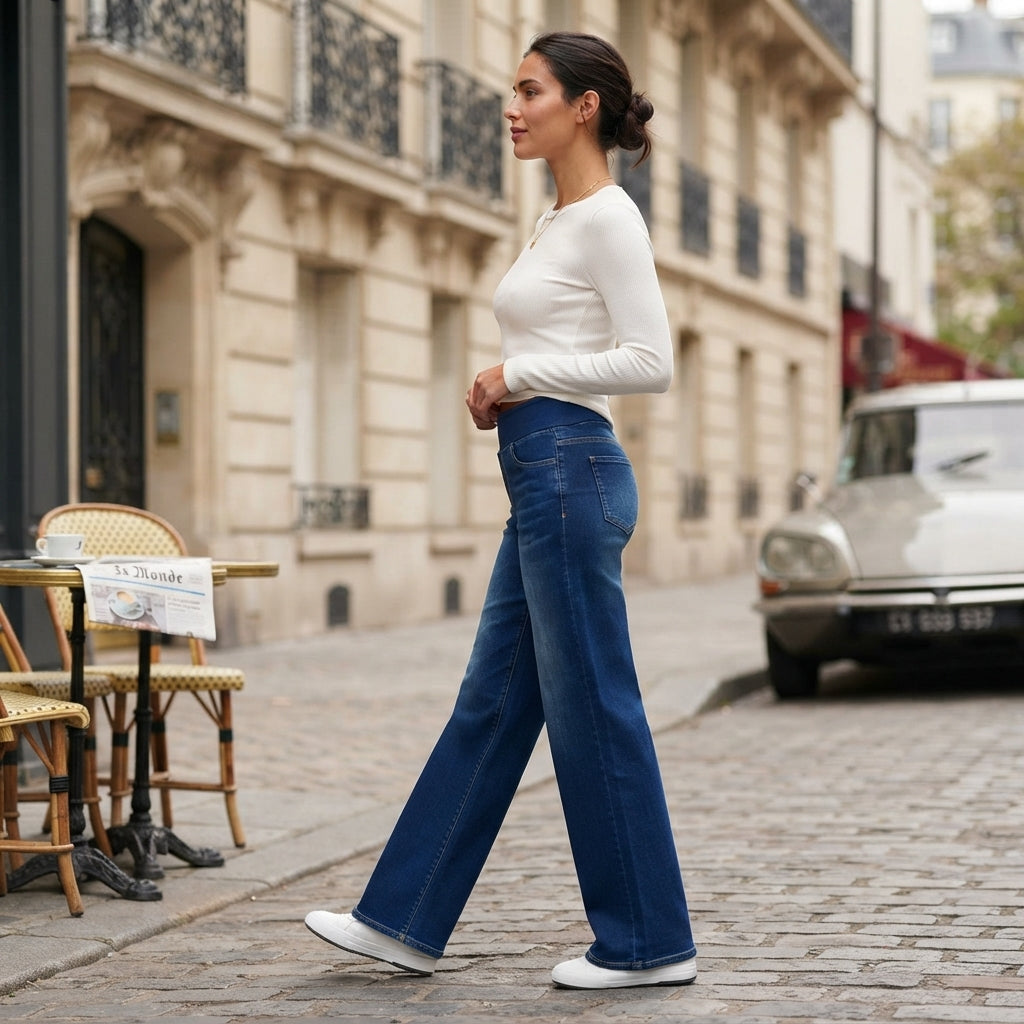 Jean en denim haut de gamme à jambes larges