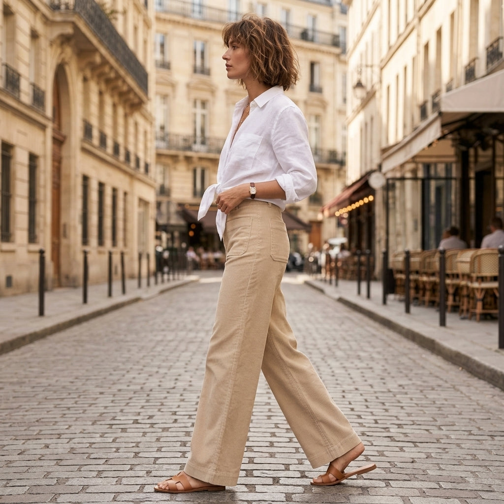 Pantalon en velours côtelé coupe large (taille petite)