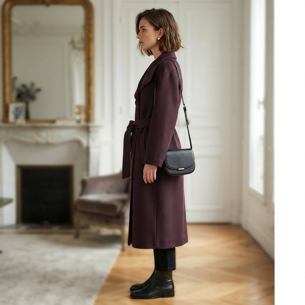 Manteau croisé en laine avec ceinture