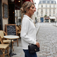 Pull côtelé à demi-zip et col montant