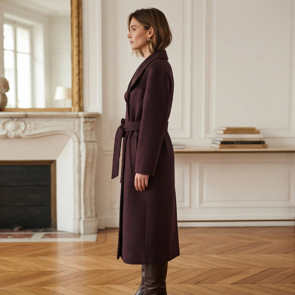 Manteau croisé en laine avec ceinture