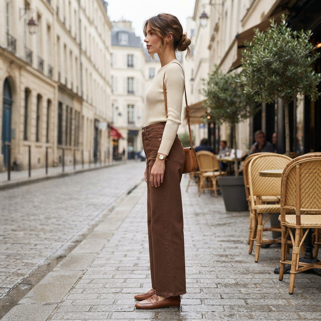 Pantalon large taille haute
