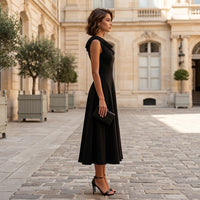 Robe midi drapée et plissée