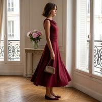 Robe midi drapée et plissée