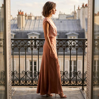 Robe longue portefeuille en satin Eva