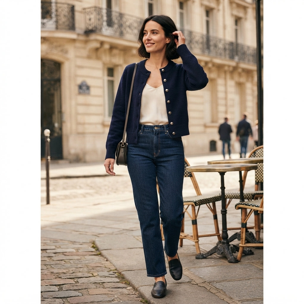 Gilet Elise bleu marine en laine mélangée
