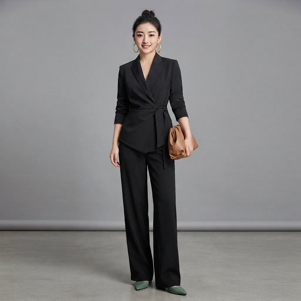 Ensemble tailleur pantalon large avec ceinture