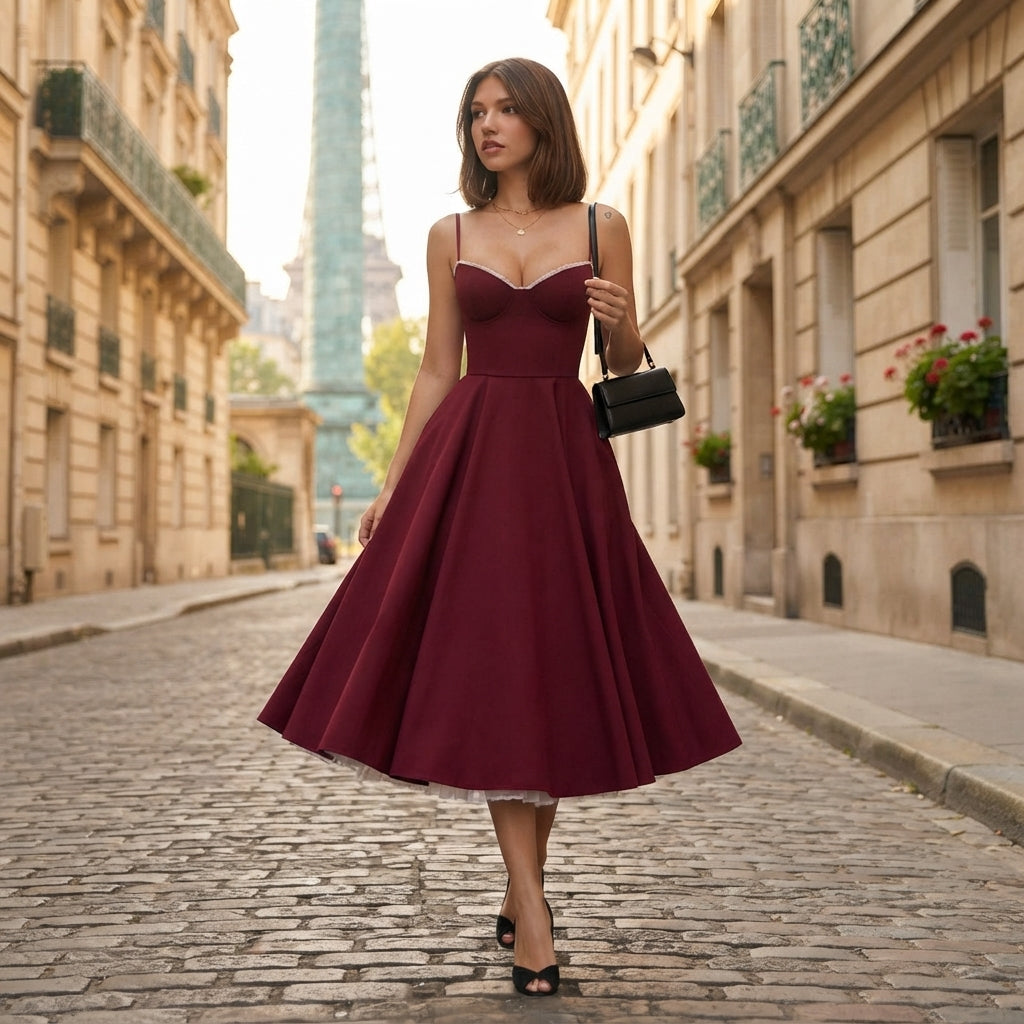 Robe midi en tulle corset à décolleté cœur