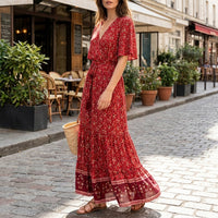 Robe longue bohème turquoise à fleurs