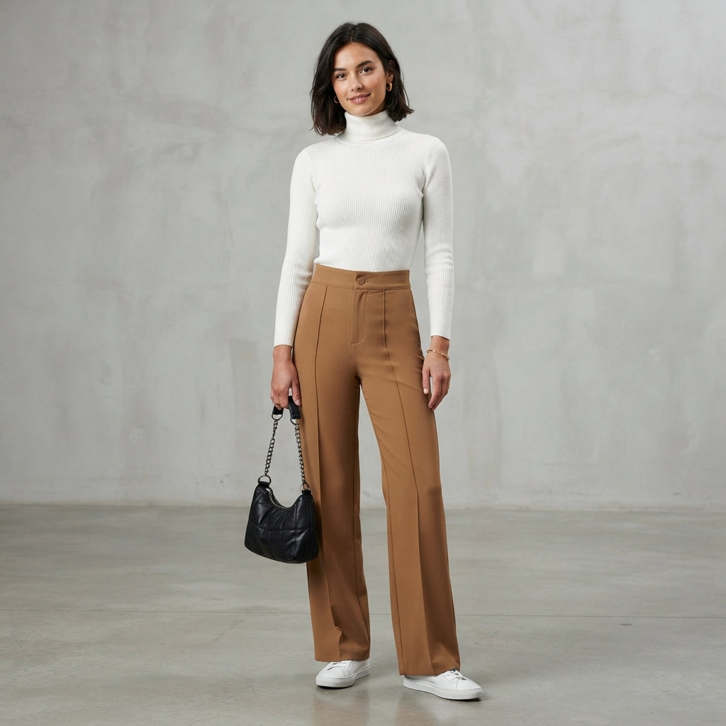 Pantalon plissé à jambes larges