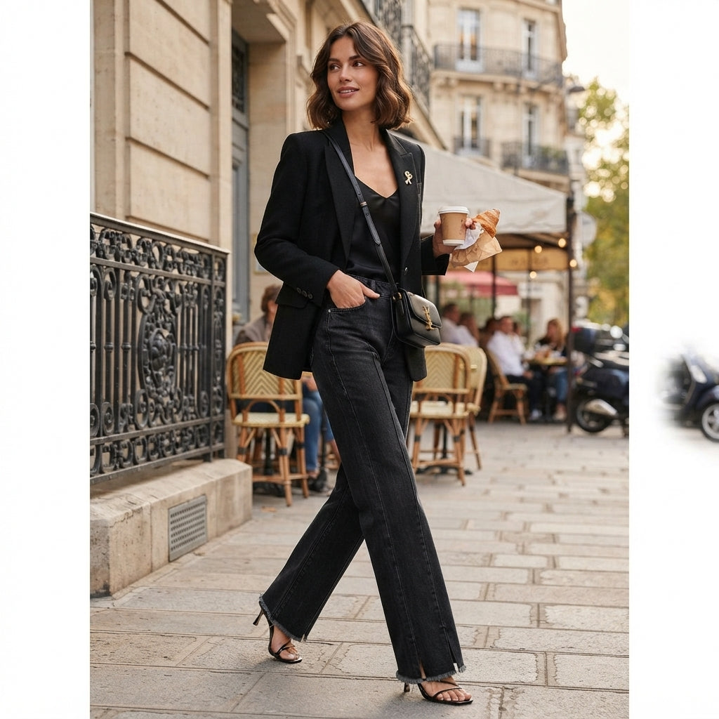 Jean en denim haut de gamme à jambes larges