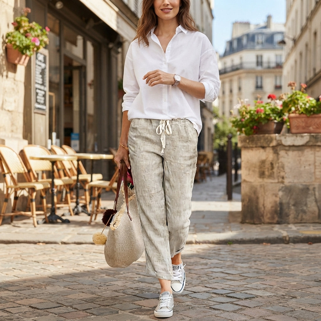 Pantalon Linéa en coton et lin