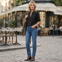 Blouse chic à manches courtes et col en V