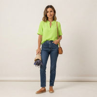 Blouse chic à manches courtes et col en V