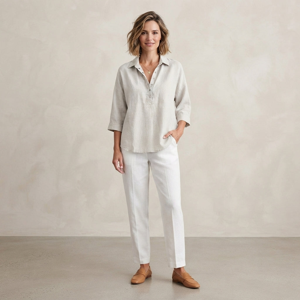 Blouse à col Hélène, effet lin