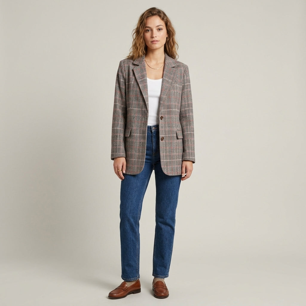 Manteau à carreaux élégant Fleur