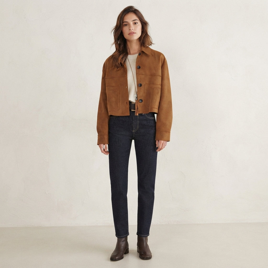 Veste courte boutonnée à coupe carrée