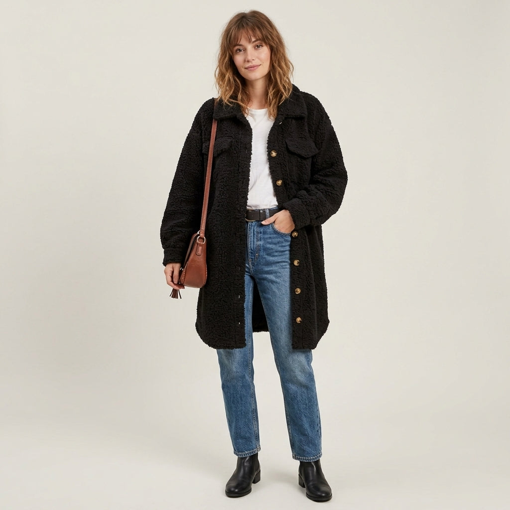 Manteau long oversize en sherpa