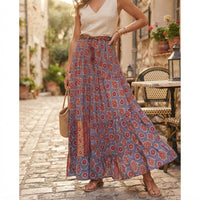 Jupe longue bohème à motifs floraux et taille haute