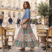 Jupe longue bohème à motifs floraux et taille haute
