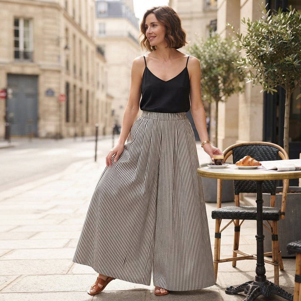 Pantalon rayé à taille élastique