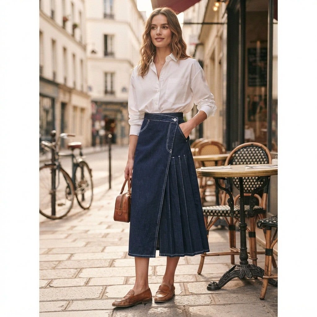 Jupe fendue en jean taille haute
