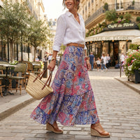 Jupe longue bohème à motifs floraux et taille haute
