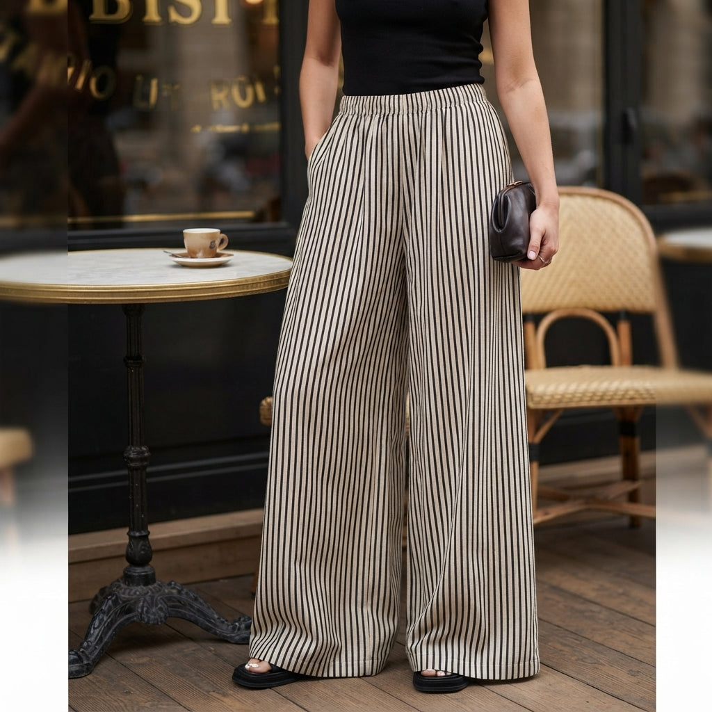 Pantalon rayé à taille élastique