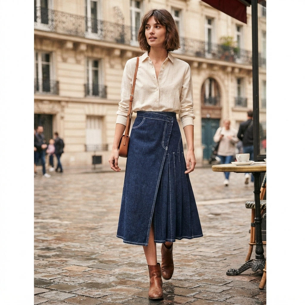 Jupe fendue en jean taille haute