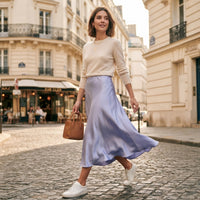 Jupe longue en satin beige