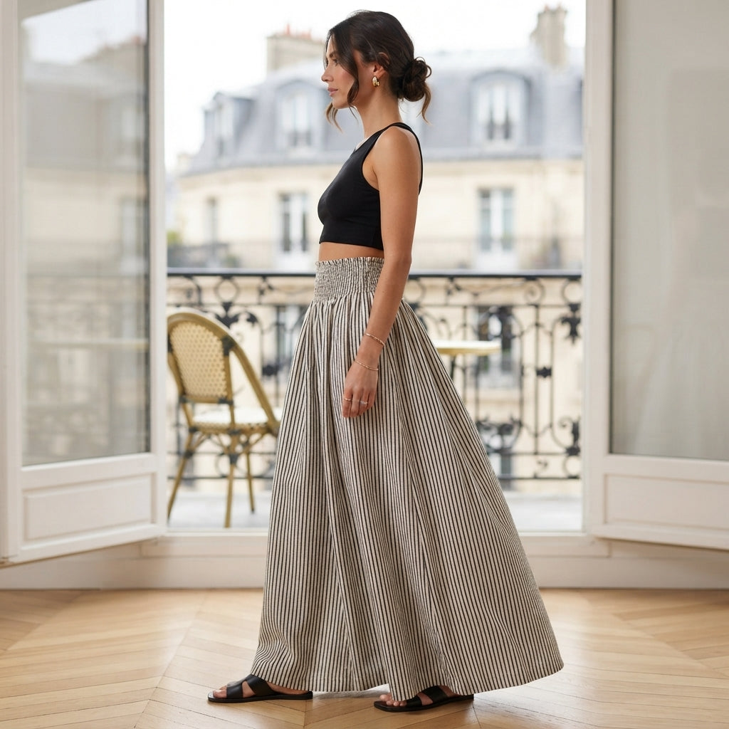 Pantalon rayé à taille élastique