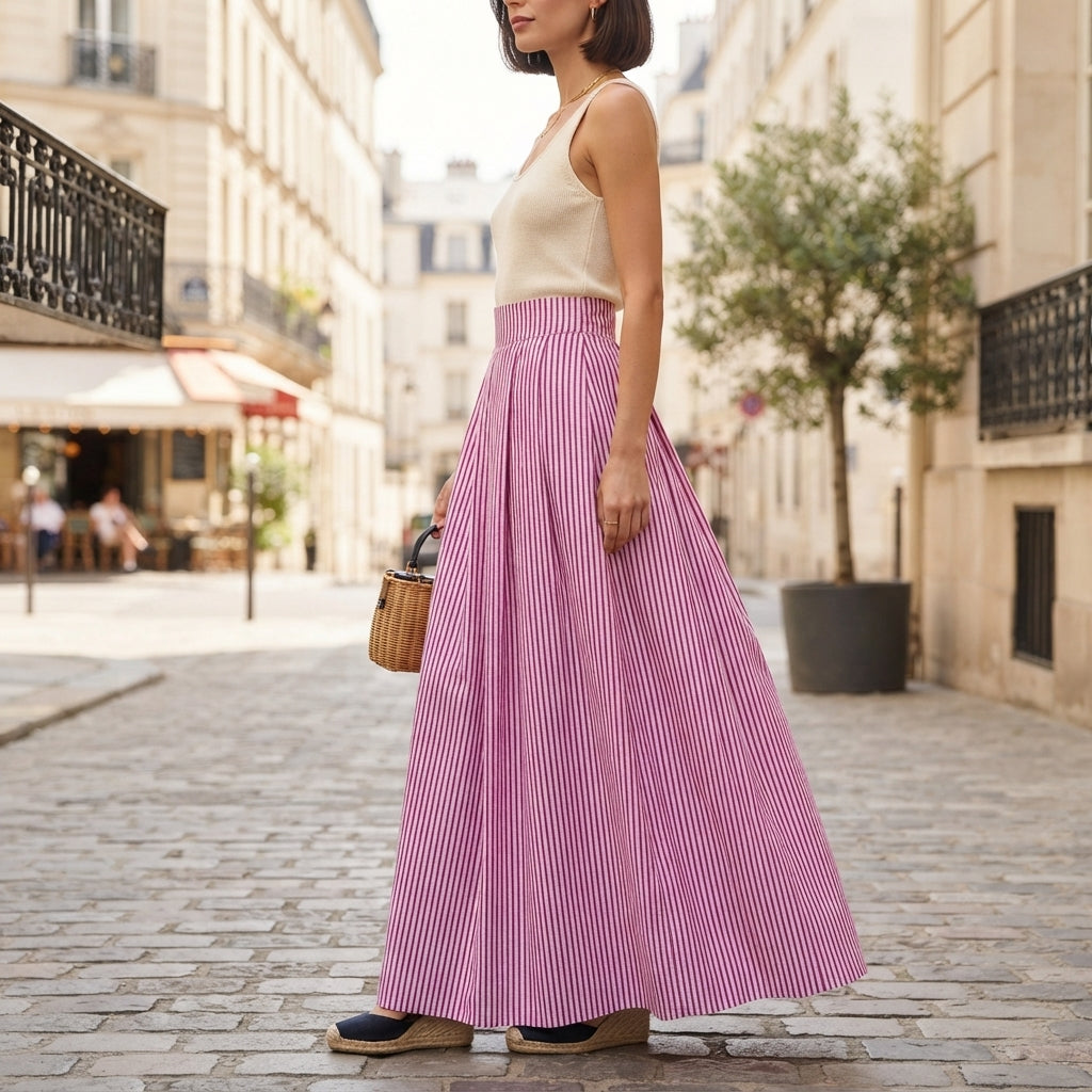 Pantalon rayé à taille élastique