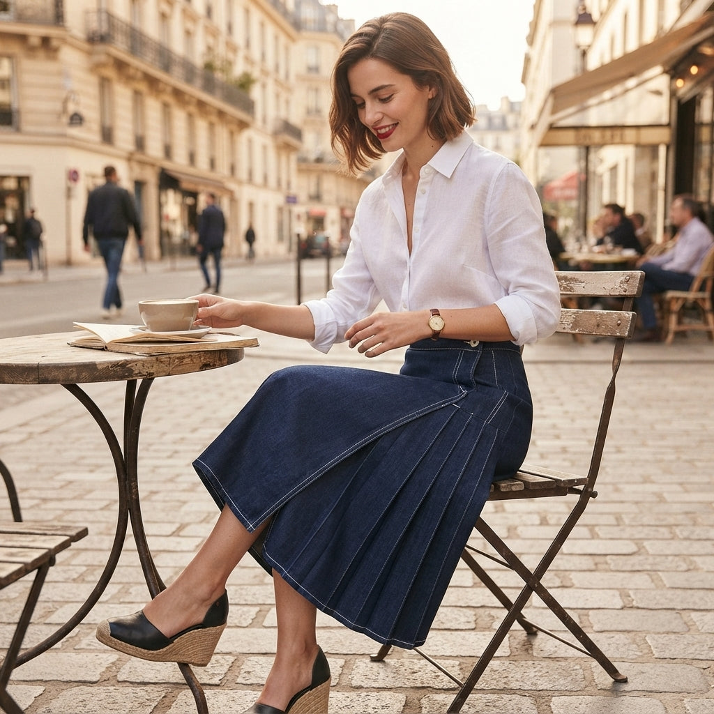 Jupe fendue en jean taille haute