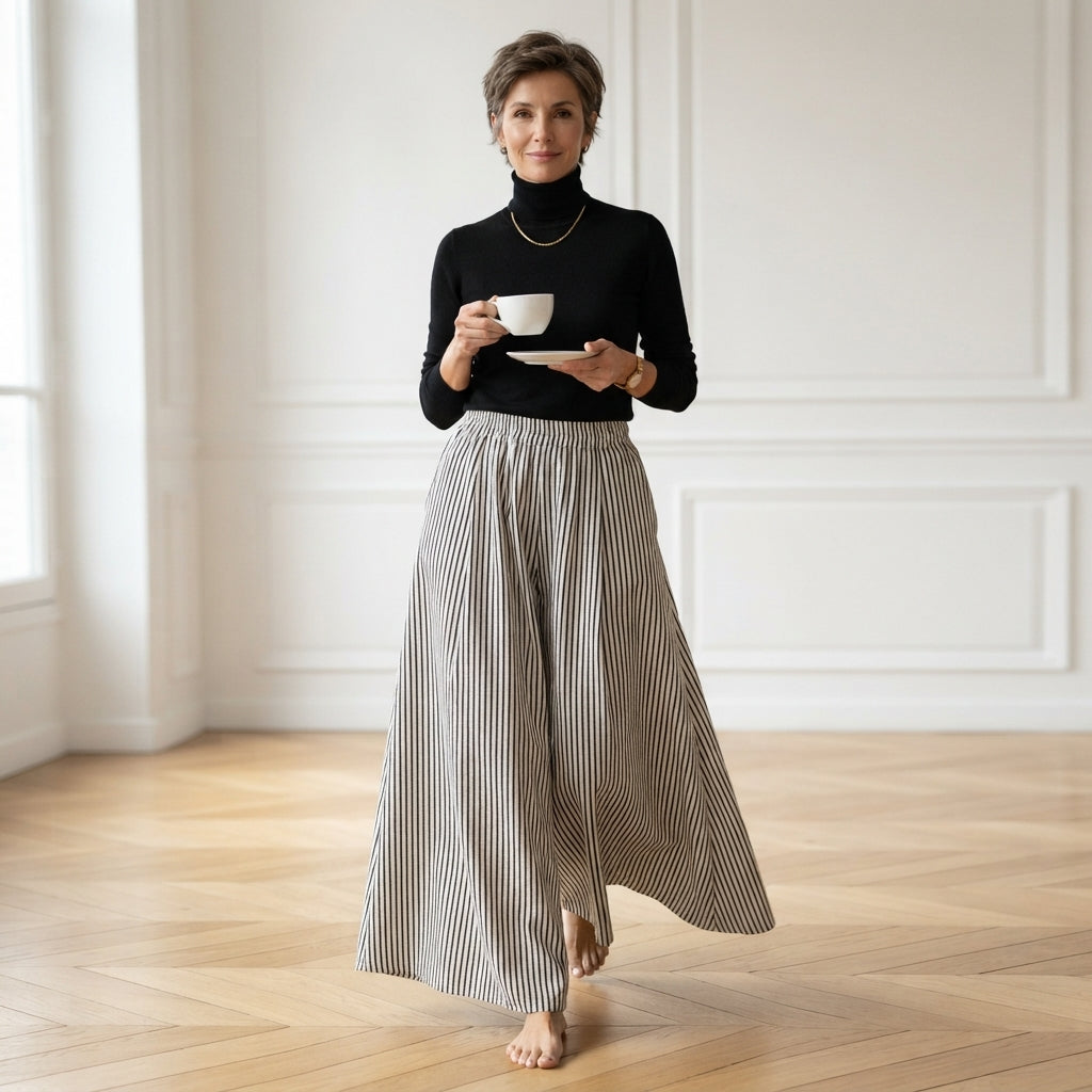 Pantalon rayé à taille élastique