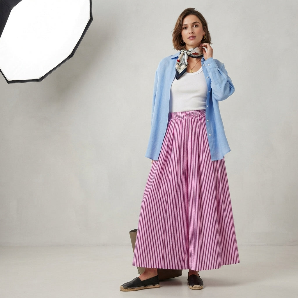 Pantalon rayé à taille élastique