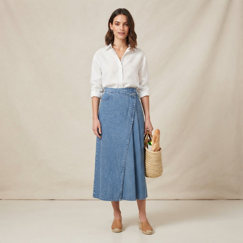 Jupe fendue en jean taille haute