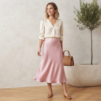 Jupe longue en satin beige