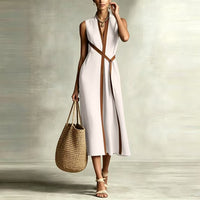 Robe midi en lin ceinturée