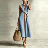 Robe midi en lin ceinturée