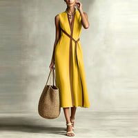 Robe midi en lin ceinturée