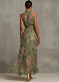 Robe longue Élodie à motifs floraux et encolure dos nu