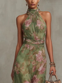 Robe longue Élodie à motifs floraux et encolure dos nu