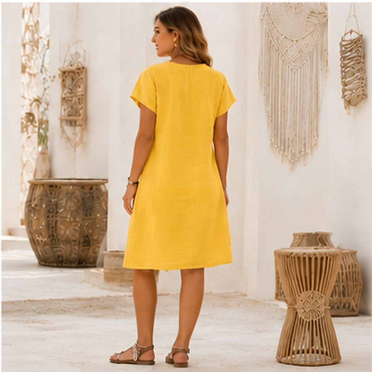 Robe midi décontractée à col en V