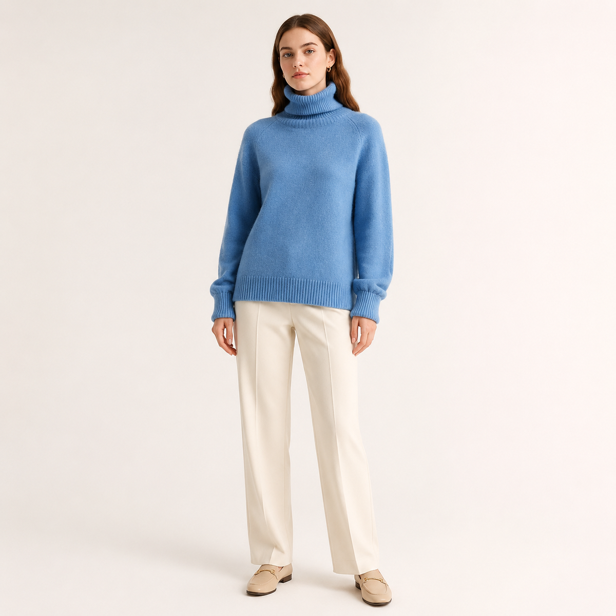 Pull à col roulé ajusté en pur cachemire