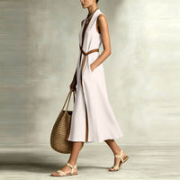 Robe midi en lin ceinturée
