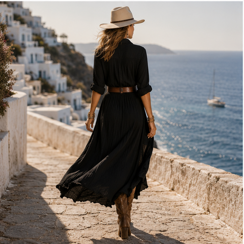 Robe chemise maxi ceinturée