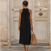 Robe midi à col mandarin brodé
