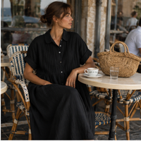 Robe chemise maxi plissée en coton