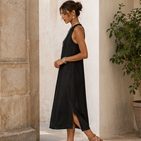 Robe midi à col mandarin brodé